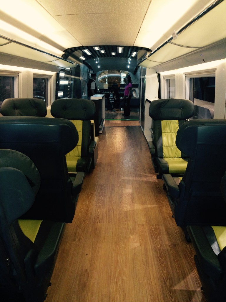 Siemens mock-up showing the interior of a high speed rail car.