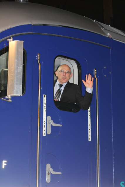 Dave Ward waves from the Siemens diesel-electric locomotive.