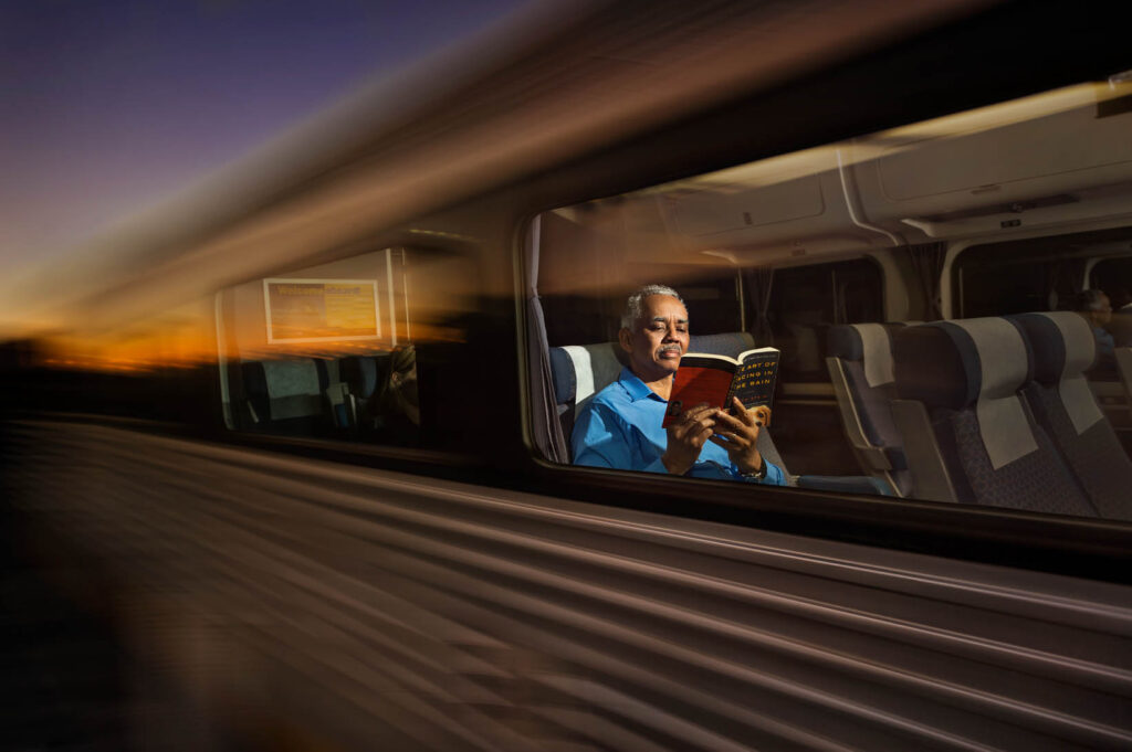 relaxing on the Capitol Corridor train