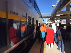 Fans connected from BART to the Capitol Corridor at the Oakland Coliseum Station.