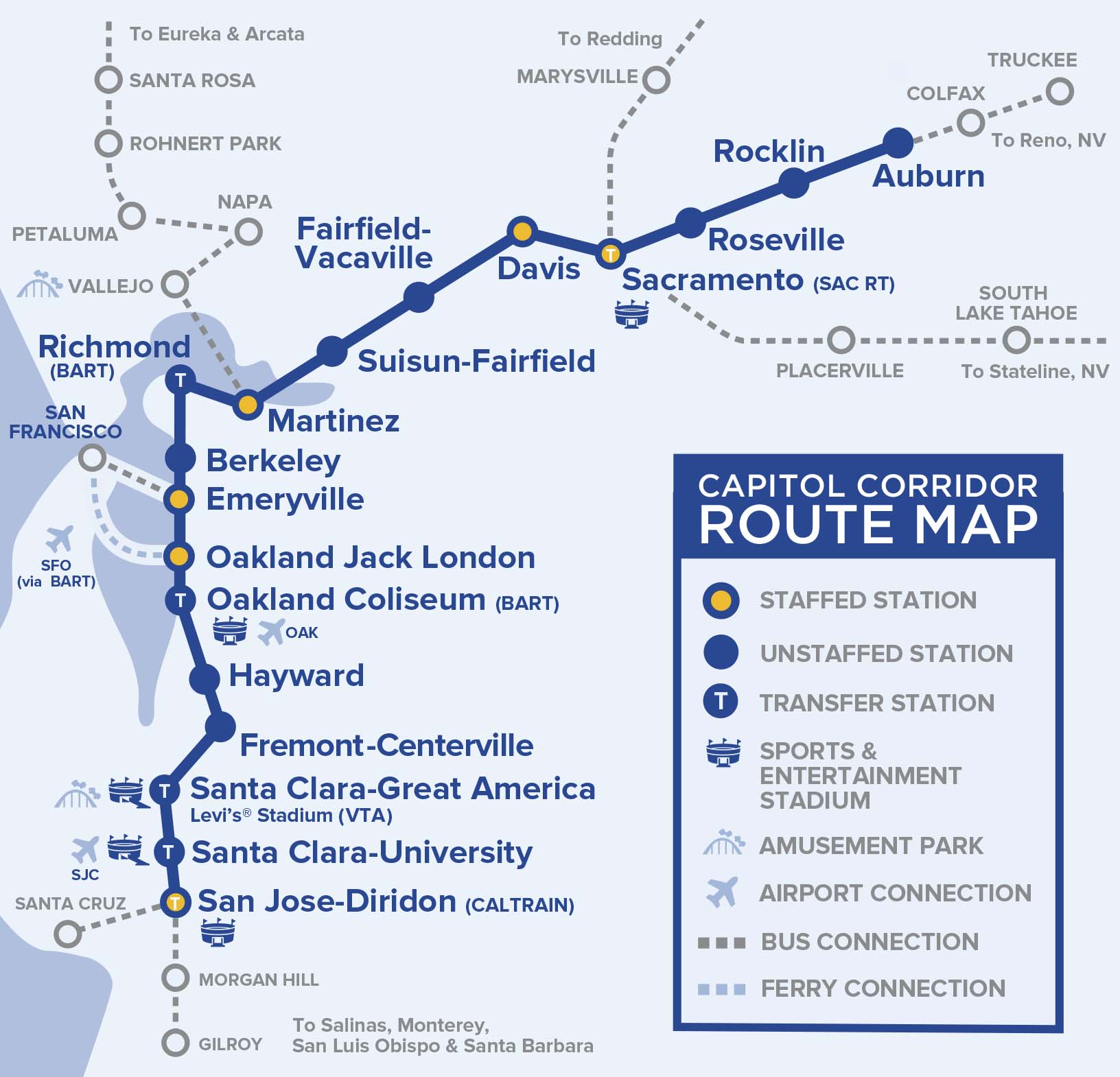Capital corridor train route map for northern california